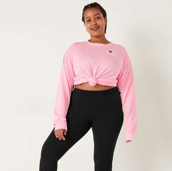 VS PINK Originals Sweet Rosette Long Sleeve Campus Crew Tee Oversized Medium NEW - Picture 4 of 9